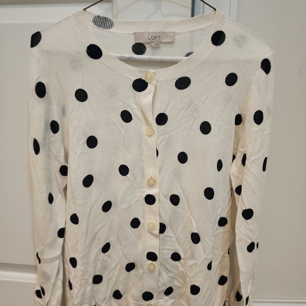 LOFT Off White with Blue Dots Cardigan